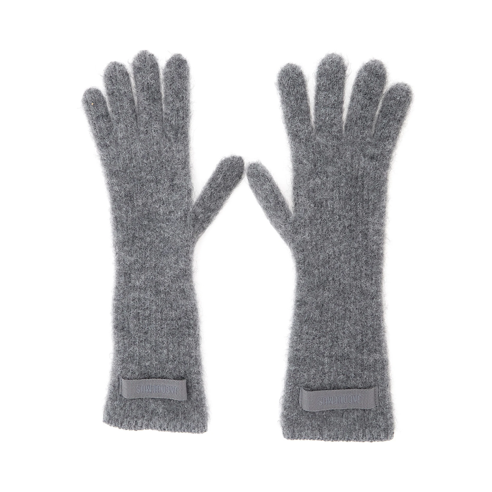 Les Gants Gros Grain Grey Gloves with Logo Patch on the Front in Wool Blend Woman