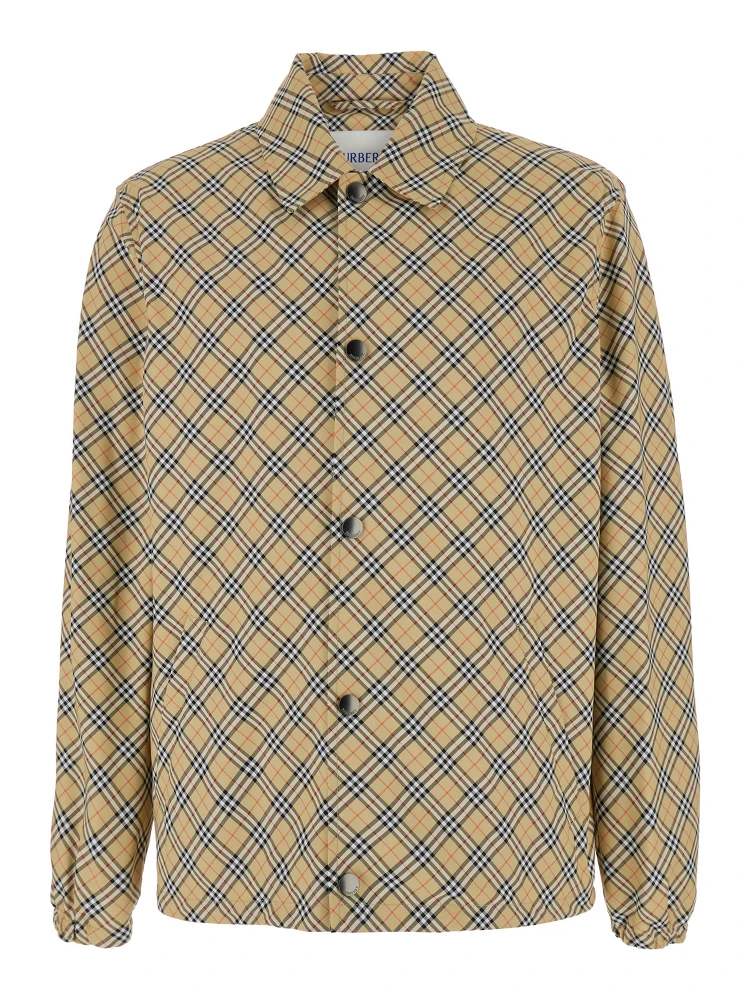 Slindon Beige Jacket with Classic Collar and All-Over Check Motif in Tech Fabric Man