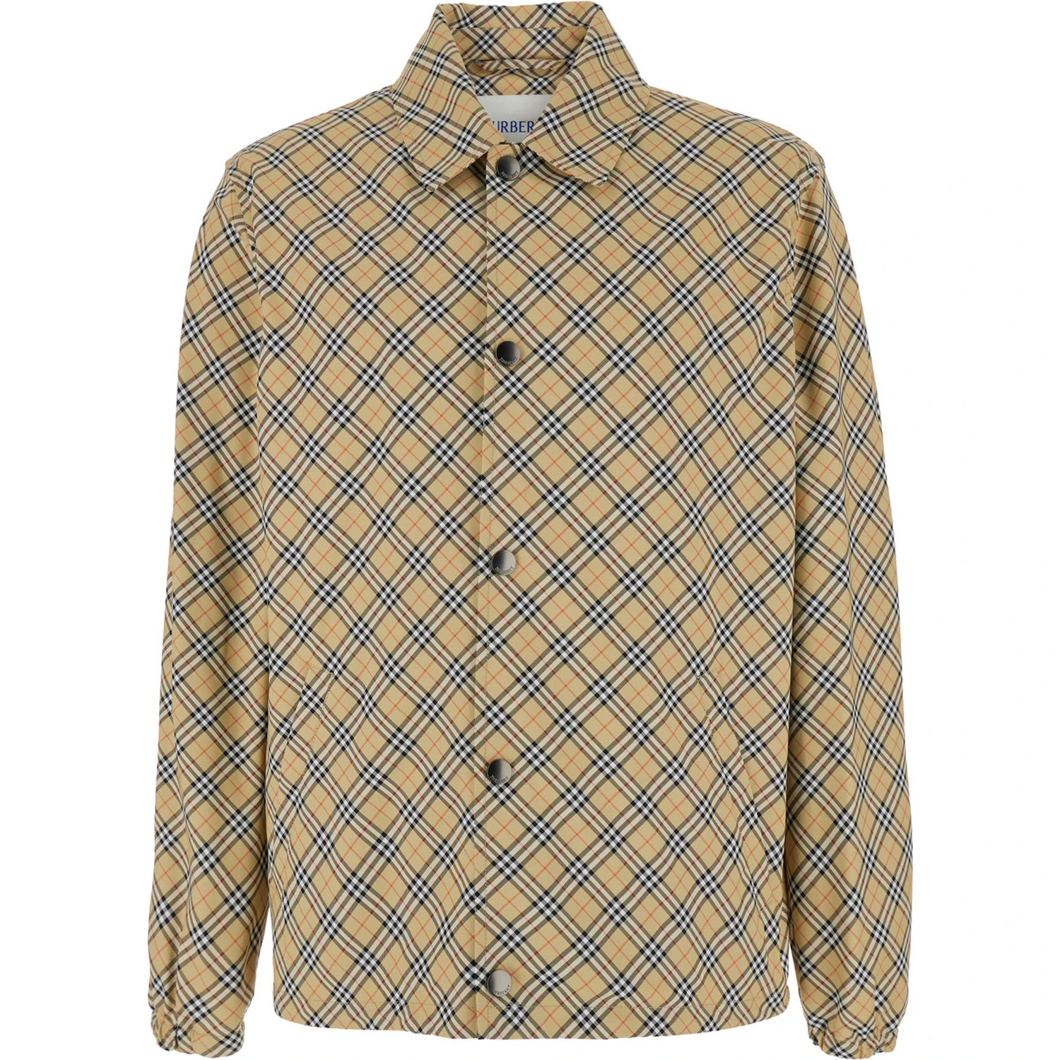 Slindon Beige Jacket with Classic Collar and All-Over Check Motif in Tech Fabric Man
