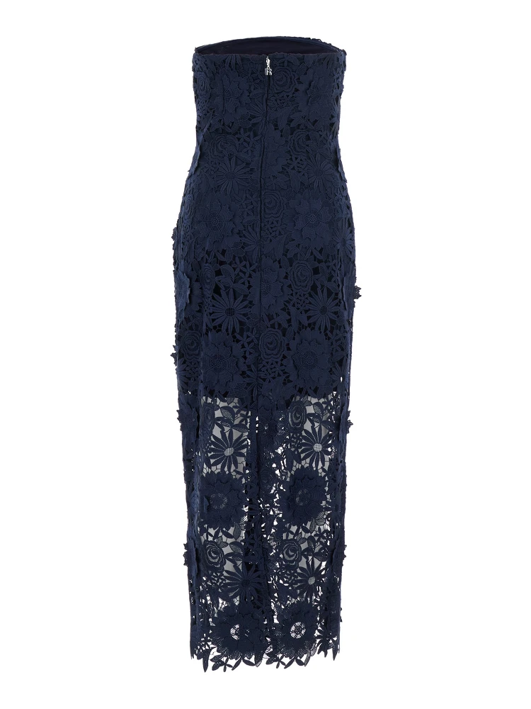 Blue Dress with Semi Transparent Design and Floral Decorations in Fabric Woman alternative