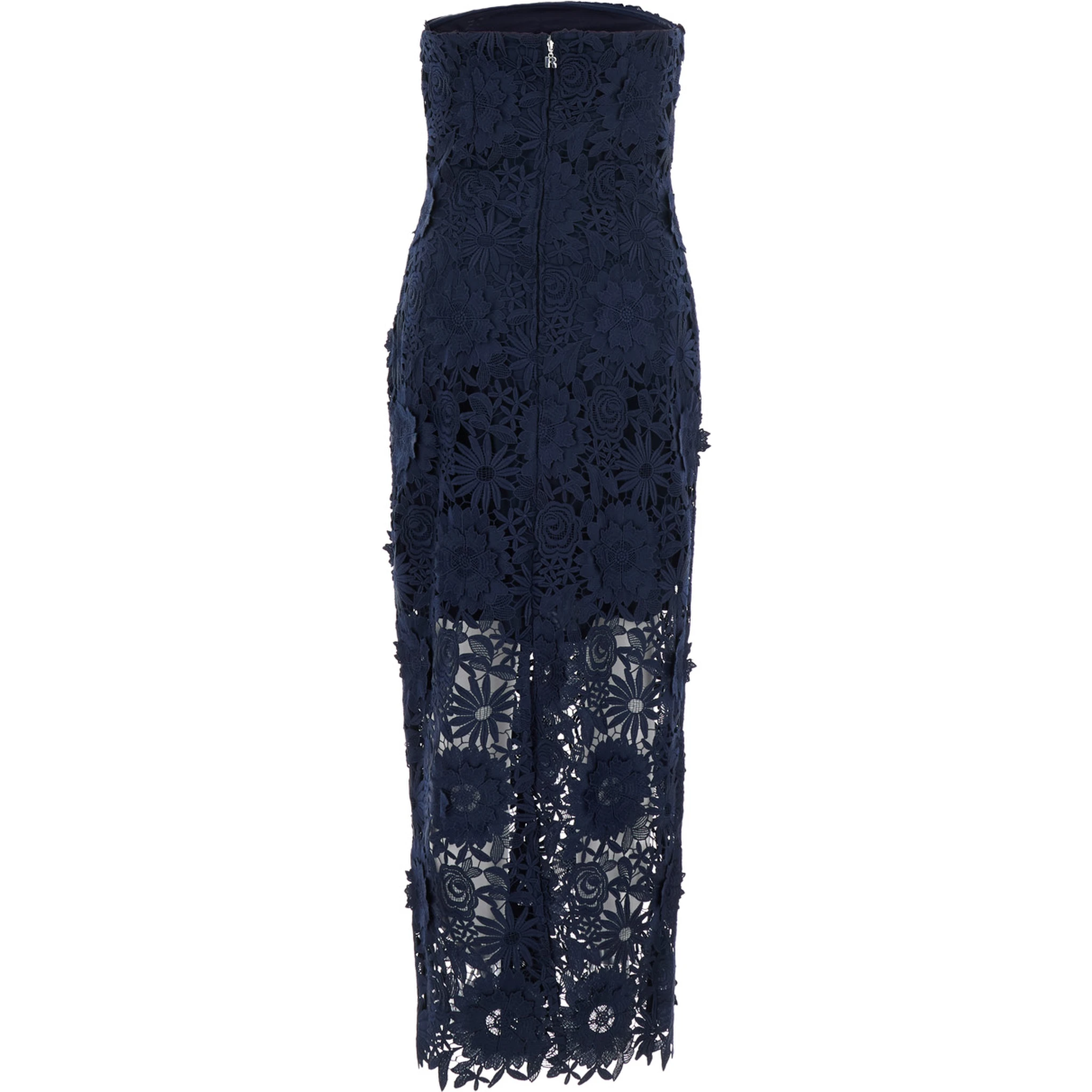 Blue Dress with Semi Transparent Design and Floral Decorations in Fabric Woman