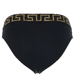 Black Speedo with Greca Detail in Tech Fabric Man