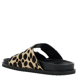Turnlock Brown Sandals with Double Strap and Leopard Print in Leather Woman