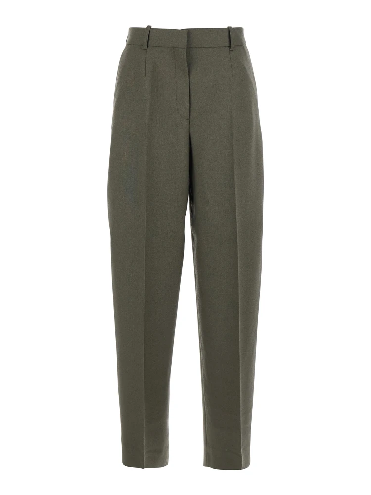 Green Pants with Belt Loops and Wide Leg in Wool Blend Woman