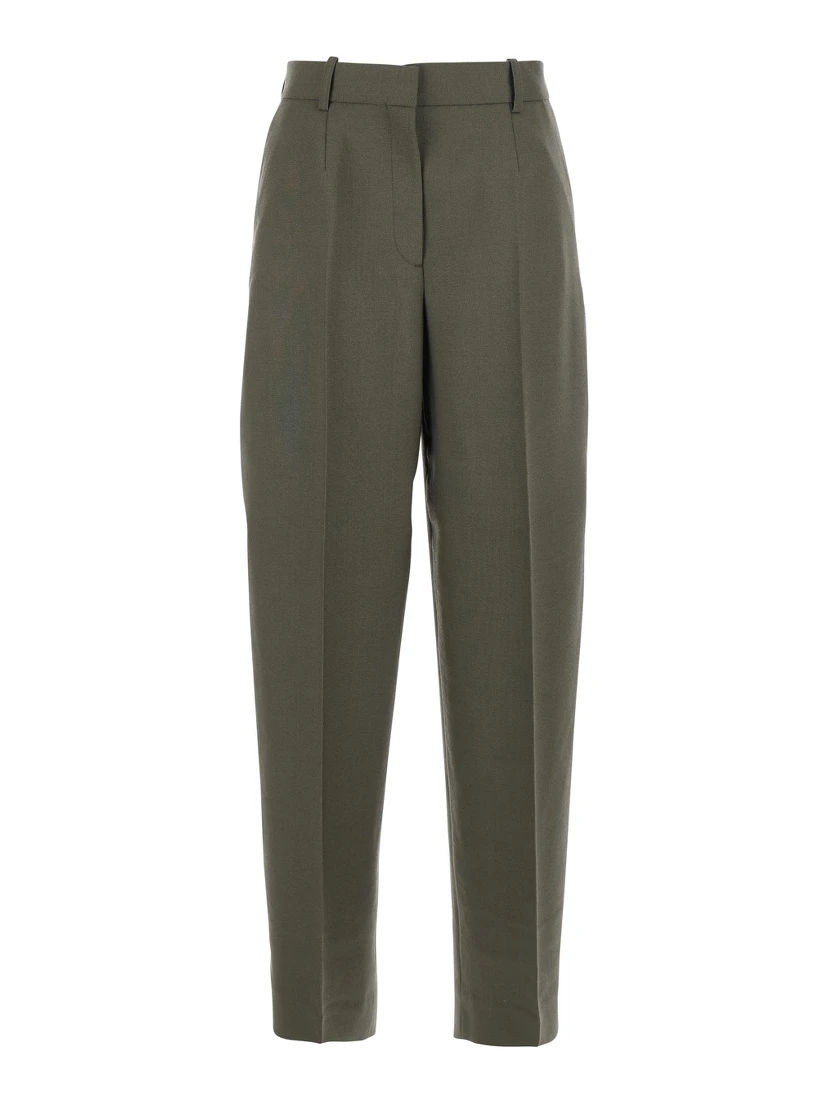 Green Pants with Belt Loops and Wide Leg in Wool Blend Woman