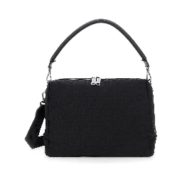 Lui Large Black Shoulder Bag with All-Over FF Motif in Tech Fabric Man