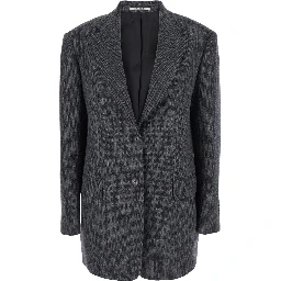 Grey Single-Breasted Jacket with Notched Revers in Wool Woman