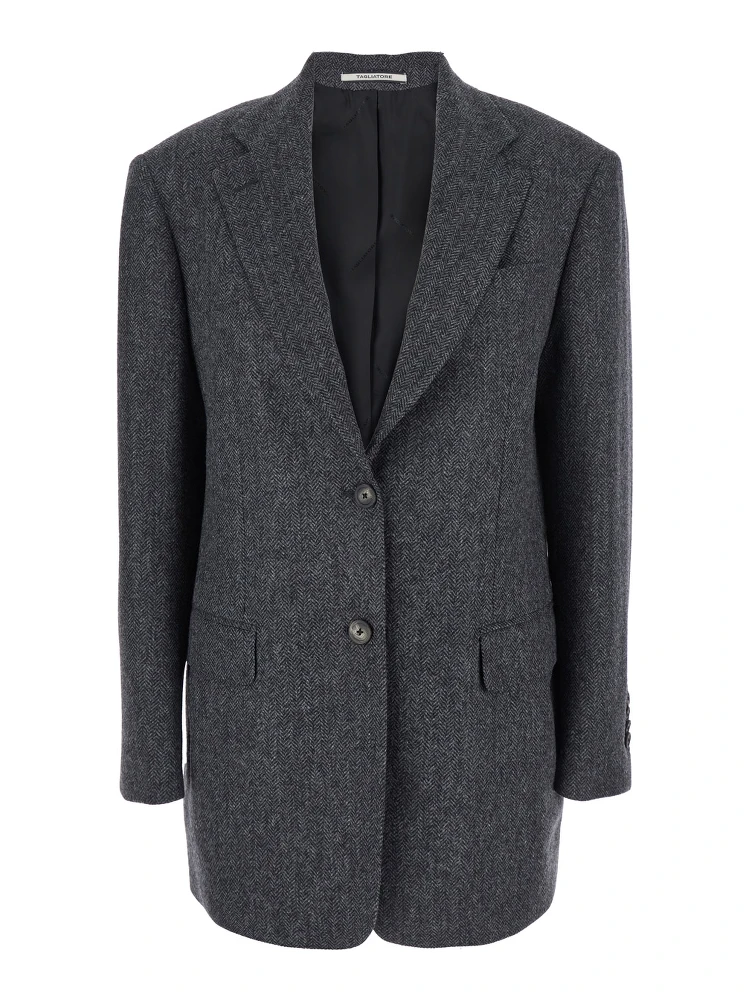 Grey Single-Breasted Jacket with Notched Revers in Wool Woman