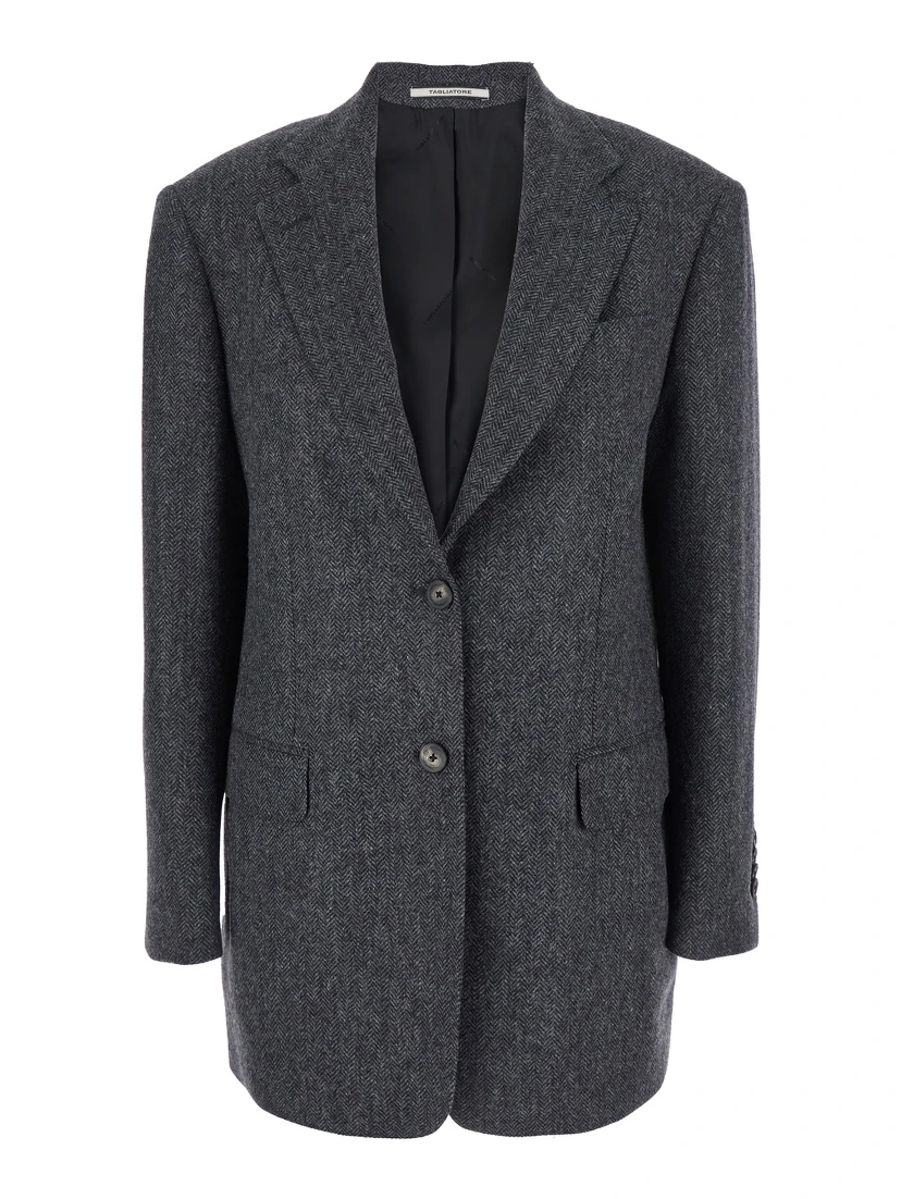 Grey Single-Breasted Jacket with Notched Revers in Wool Woman