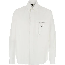 White Shirt with One Front Zip Pocket and Logo Lettering on the Pocket in Cotton Man