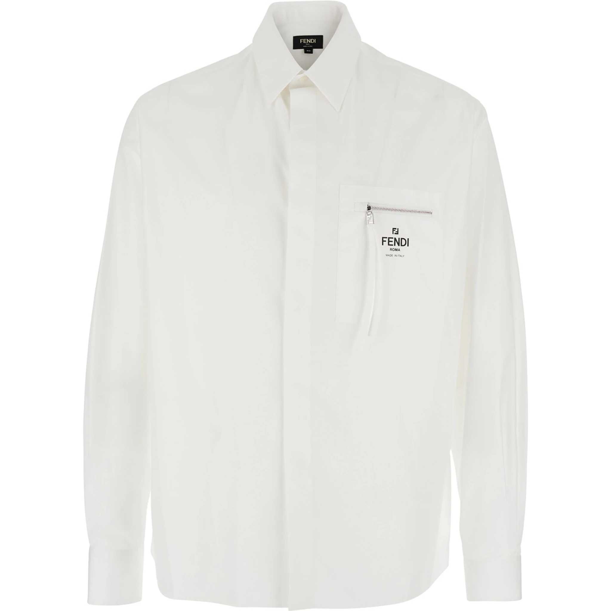 White Shirt with One Front Zip Pocket and Logo Lettering on the Pocket in Cotton Man