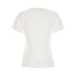 White Crew Neck T-Shirt with Embroidery on Front in Fabric Woman