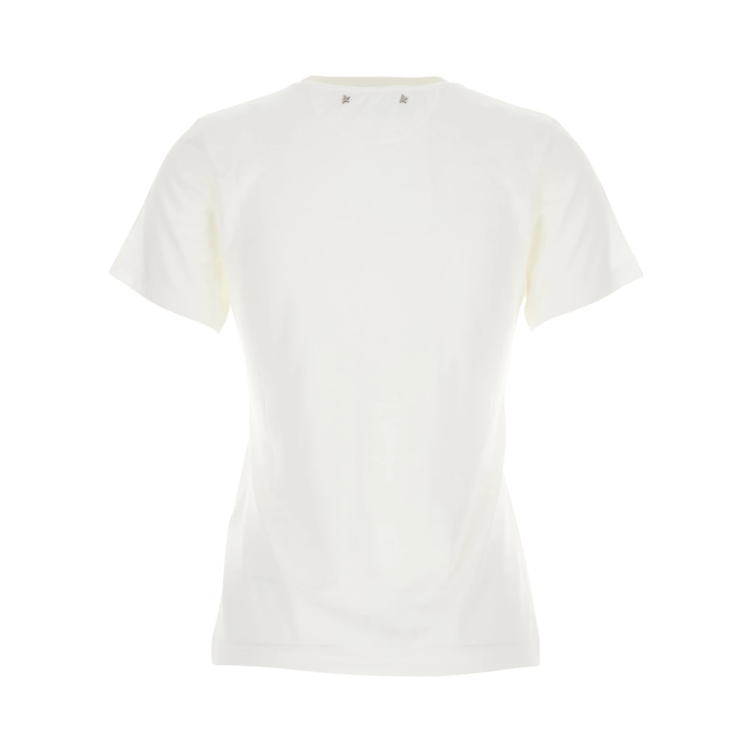 White Crew Neck T-Shirt with Embroidery on Front in Fabric Woman