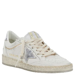 Ballstar White Low Top Sneakers with Laminated Star Patch on the Side and Laminated Heel with Logo Lettering in Leather Woman