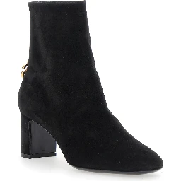 Black Ankle Boots with DG Logo Plaque on the Back in Suede Woman