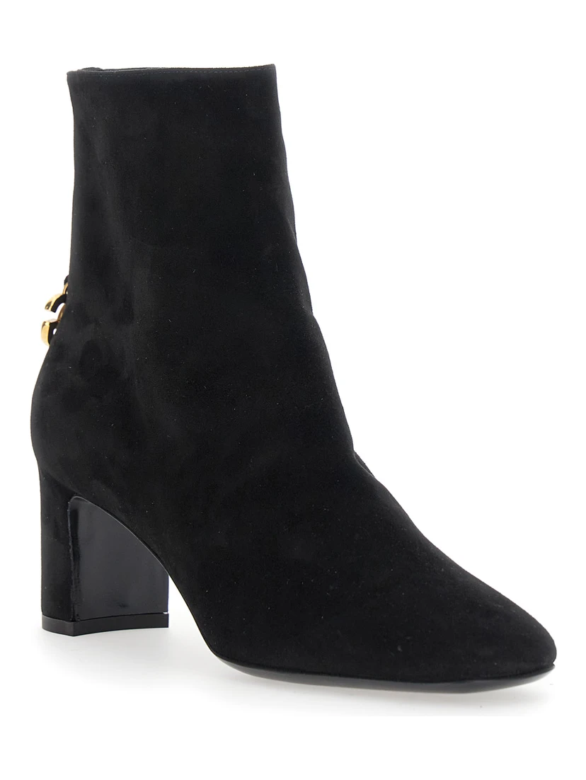 Black Ankle Boots with DG Logo Plaque on the Back in Suede Woman