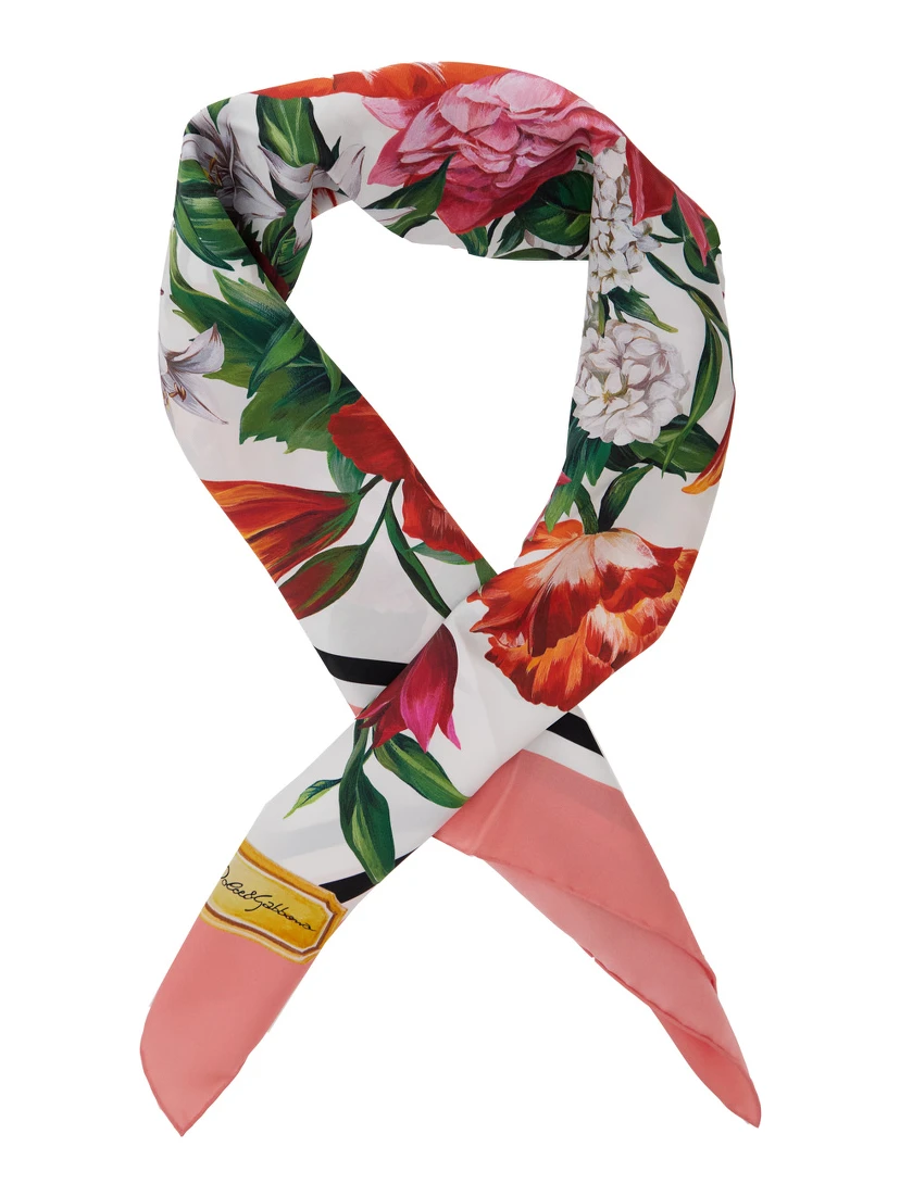 Multicolor Square Scarf with All-Over Floral Print in Silk Woman