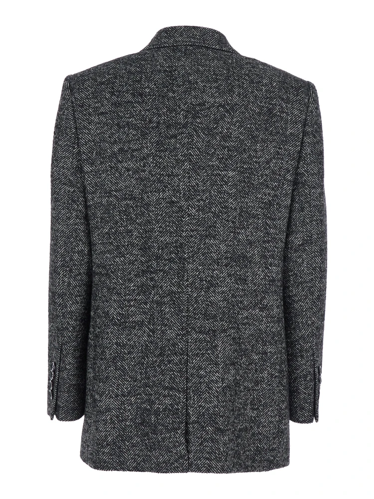 Grey Double-Breasted Jacket with Peak Revers in Wool Blend Woman alternative