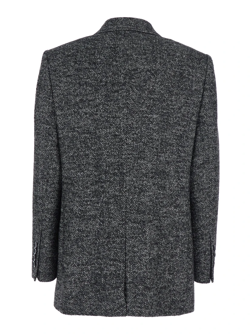 Grey Double-Breasted Jacket with Peak Revers in Wool Blend Woman