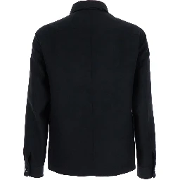 Black Jacket with Flap Pockets on the Chest in Wool Man