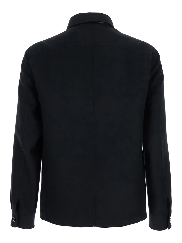 Black Jacket with Flap Pockets on the Chest in Wool Man alternative