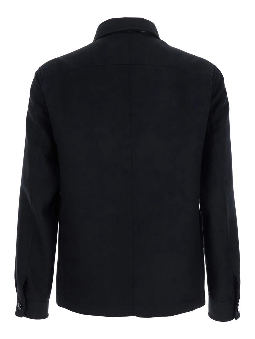 Black Jacket with Flap Pockets on the Chest in Wool Man