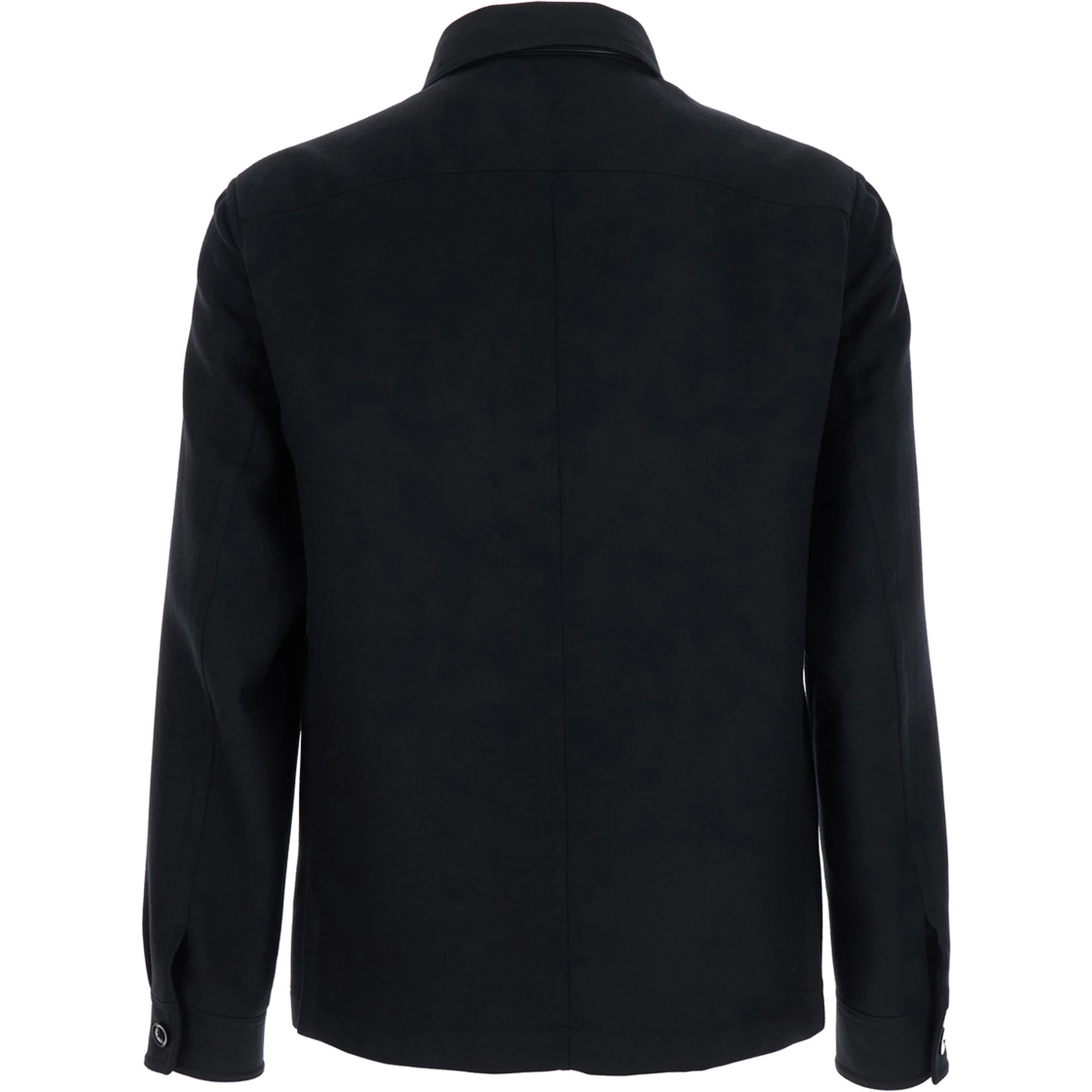 Black Jacket with Flap Pockets on the Chest in Wool Man