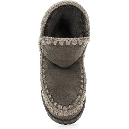 Eskimo Grey Ankle Boots with Crochet Details and Logo Patch on the Rear in Suede Woman