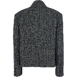 Grey Double-Breasted Jacket with Notched Revers in Wool Blend Woman