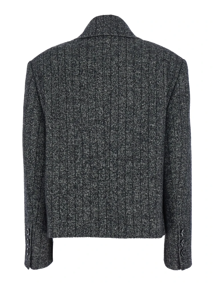 Grey Double-Breasted Jacket with Notched Revers in Wool Blend Woman alternative