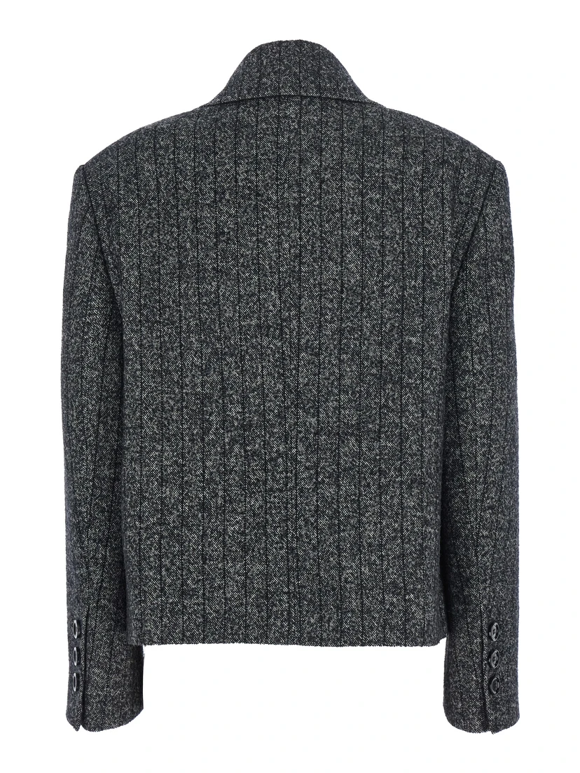 Grey Double-Breasted Jacket with Notched Revers in Wool Blend Woman