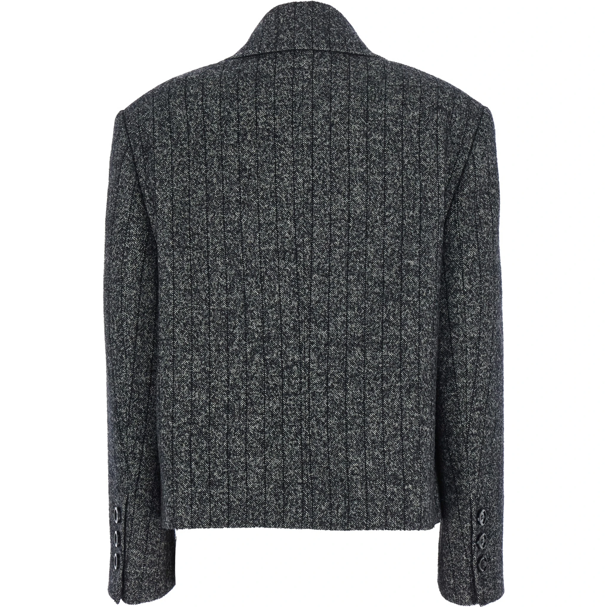 Grey Double-Breasted Jacket with Notched Revers in Wool Blend Woman