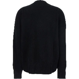 Black Crewneck Sweater with Ribbed Trims in Cashmere Woman