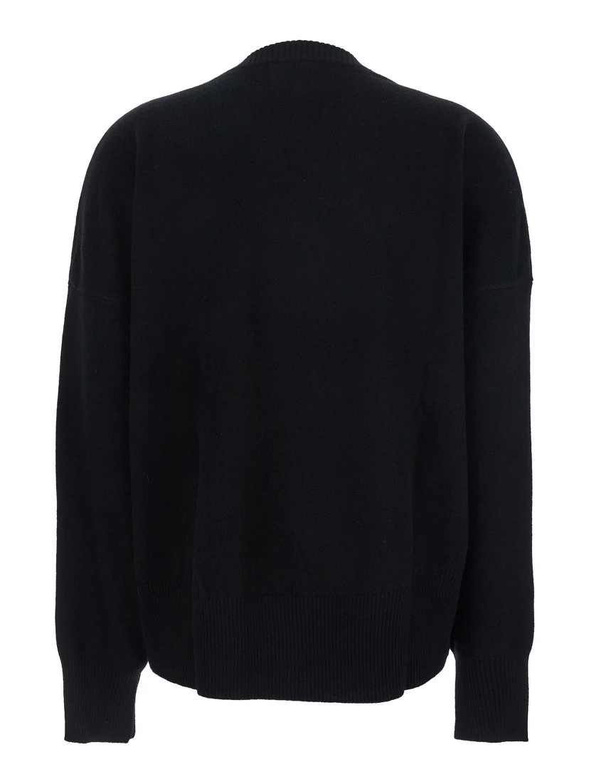 Black Crewneck Sweater with Ribbed Trims in Cashmere Woman
