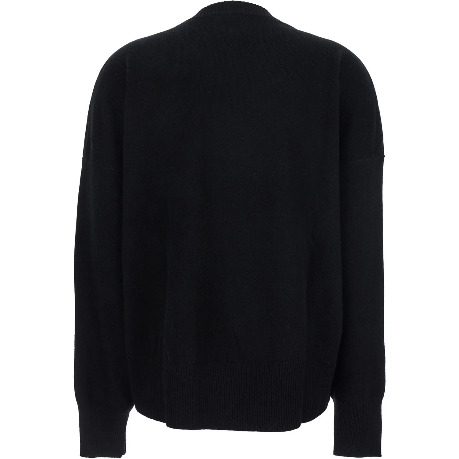 Black Crewneck Sweater with Ribbed Trims in Cashmere Woman