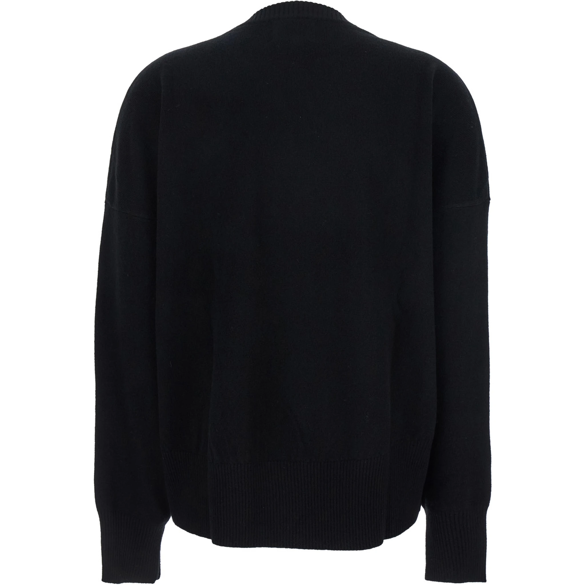 Black Crewneck Sweater with Ribbed Trims in Cashmere Woman