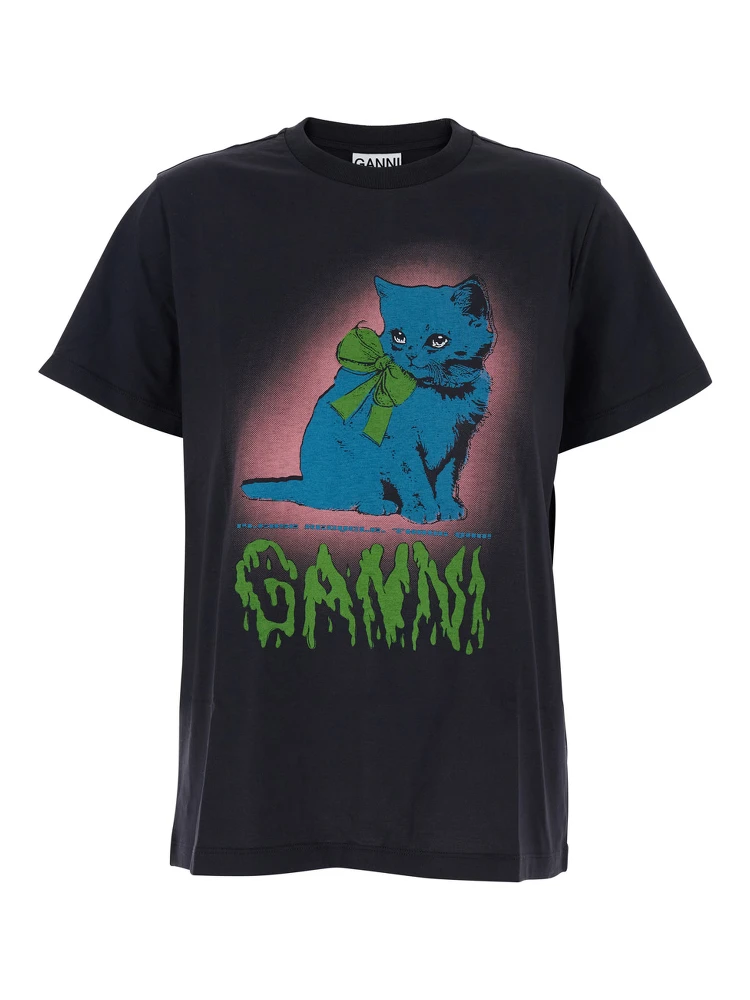 Black Crewneck T-Shirt with Maxi Logo on the Front in Cotton Jersey Woman