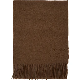 Dalia Brown Rectangular Scarf with Logo Embroidery on the Front and Fringed Hem in Cashmere Woman