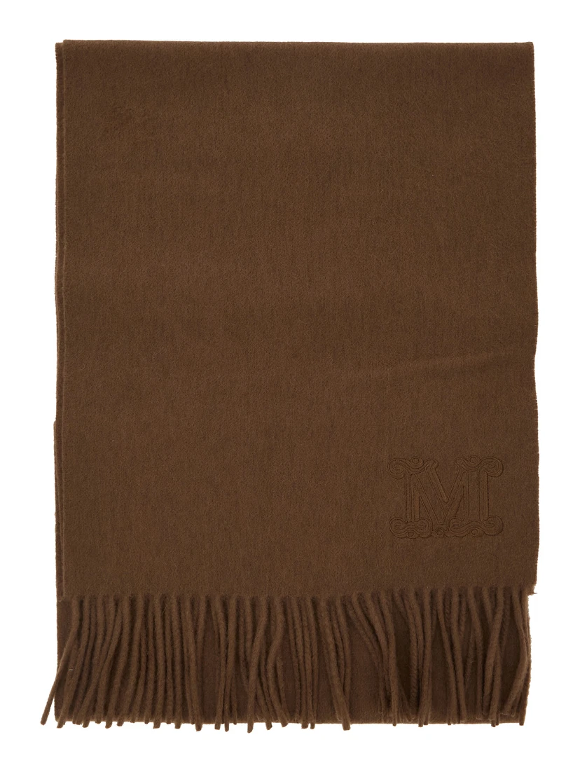Dalia Brown Rectangular Scarf with Logo Embroidery on the Front and Fringed Hem in Cashmere Woman