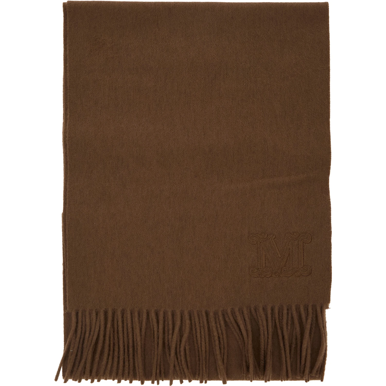 Dalia Brown Rectangular Scarf with Logo Embroidery on the Front and Fringed Hem in Cashmere Woman
