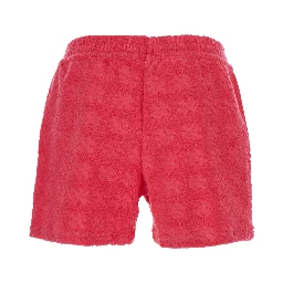 Terry Pink Shorts with Elastic Waist and All-Over Logo Embroidery in Cotton Blend Stretch Woman