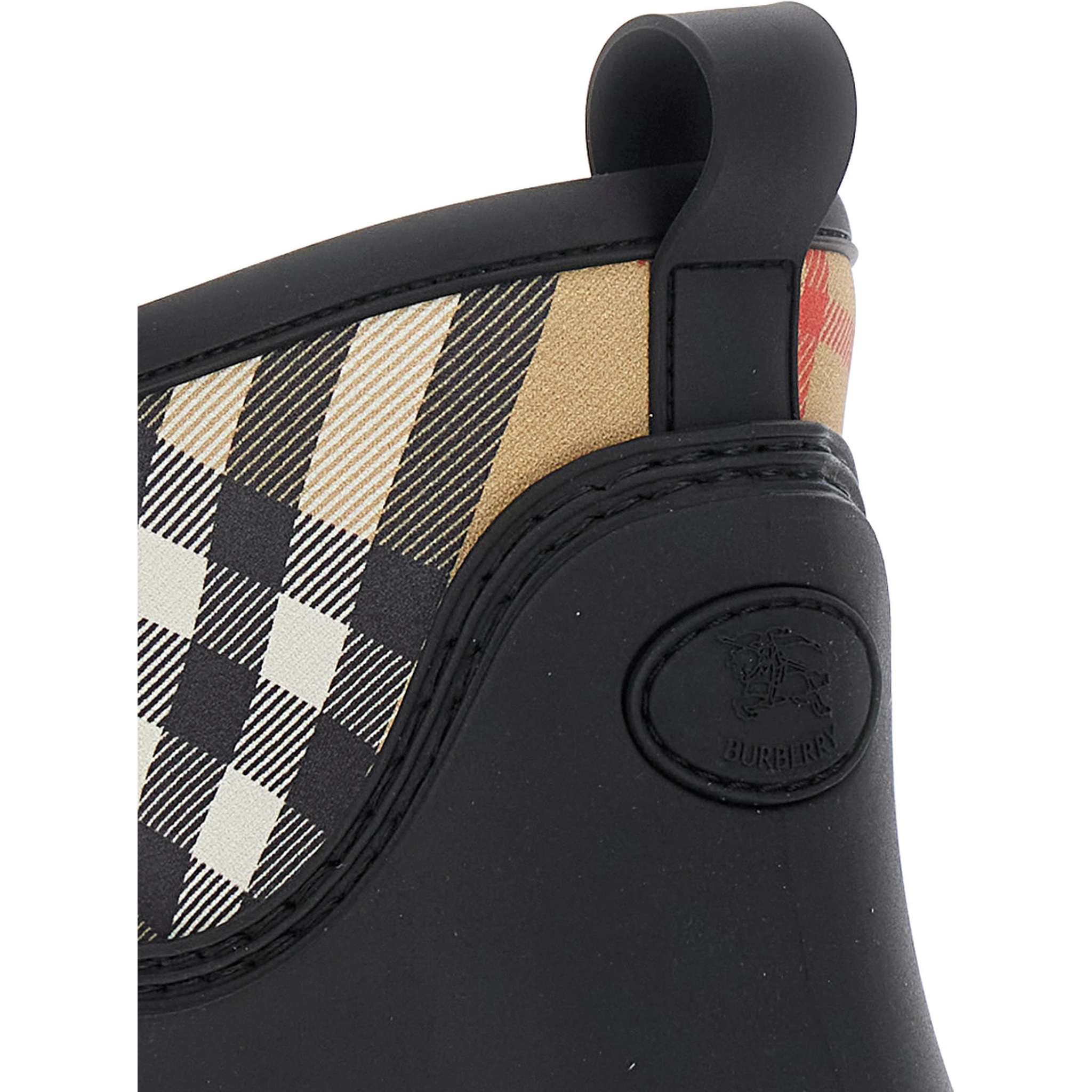 Marsh Black Ankle Boots with Embossed EKD Logo and Check Motif in Rubber Woman