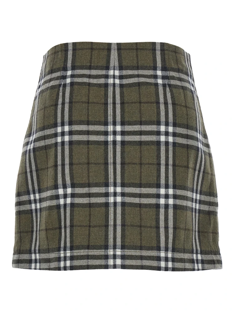 Green Skirt with All-Over Check Motif and Side Pockets in Virgin Wool Woman alternative