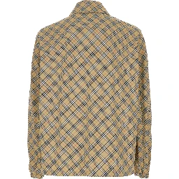 Slindon Beige Jacket with Classic Collar and All-Over Check Motif in Tech Fabric Man