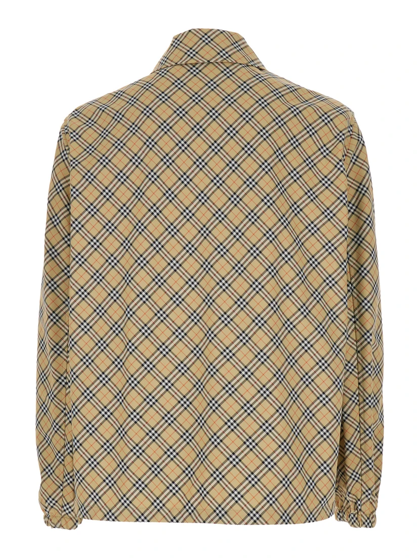 Slindon Beige Jacket with Classic Collar and All-Over Check Motif in Tech Fabric Man