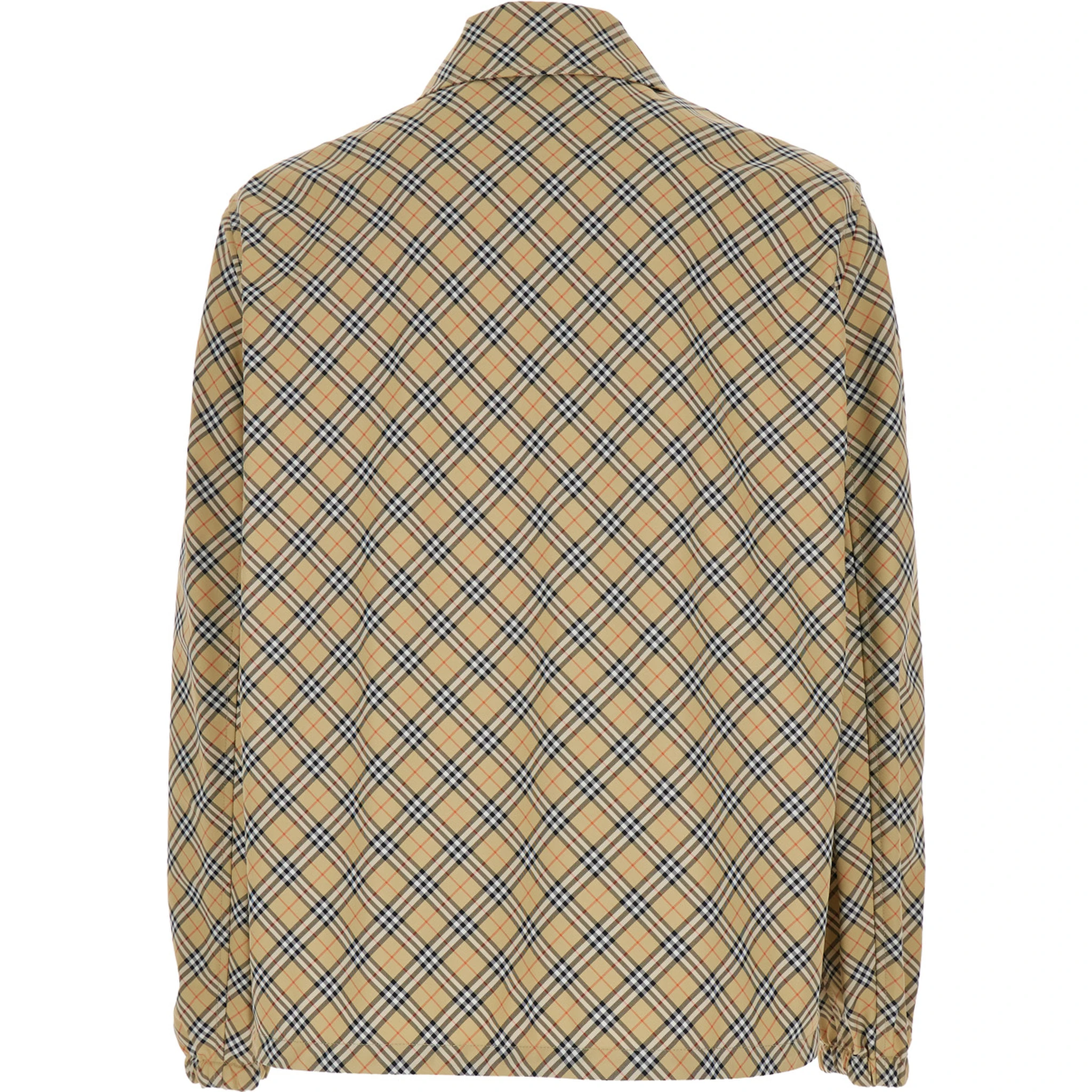 Slindon Beige Jacket with Classic Collar and All-Over Check Motif in Tech Fabric Man
