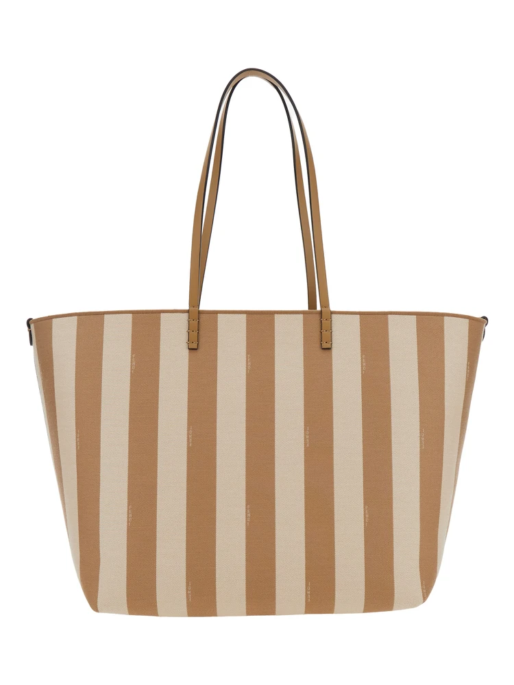 Roll Large Beige Shopper Bag with Double Top Handles and Reversible Design in Cotton Blend Woman