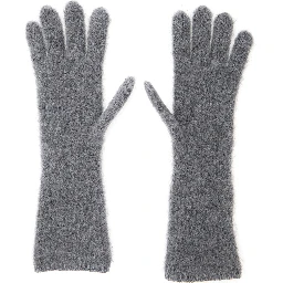 Les Gants Gros Grain Grey Gloves with Logo Patch on the Front in Wool Blend Woman