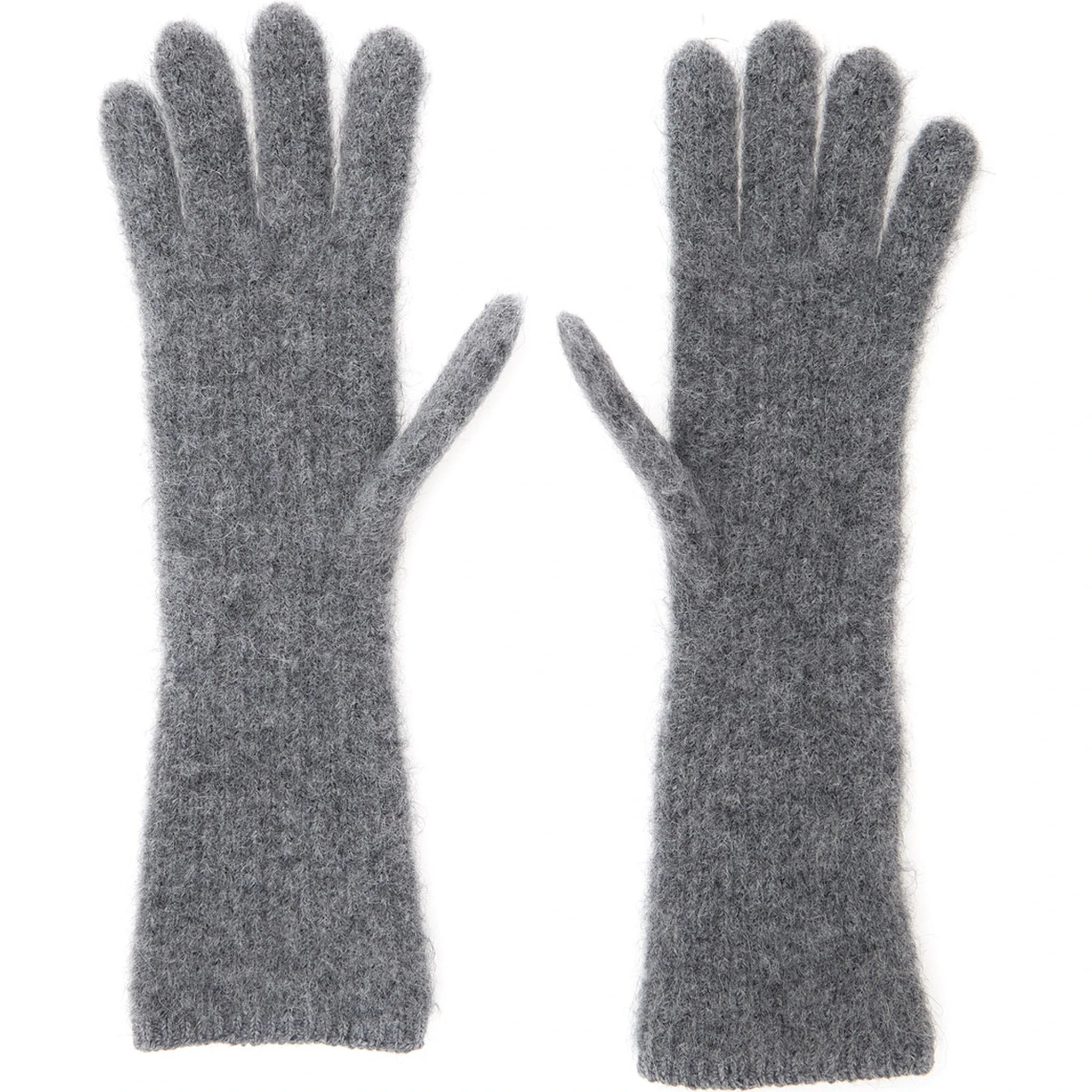 Les Gants Gros Grain Grey Gloves with Logo Patch on the Front in Wool Blend Woman