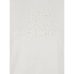 White Crew Neck T-Shirt with Embroidery on Front in Fabric Woman